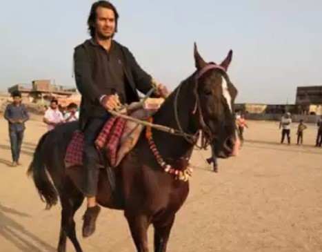 Tej Pratap Yadav while riding a horse