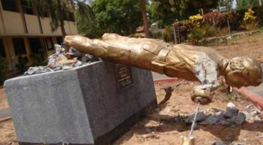 The damaged statue of Captain Miller in 2006