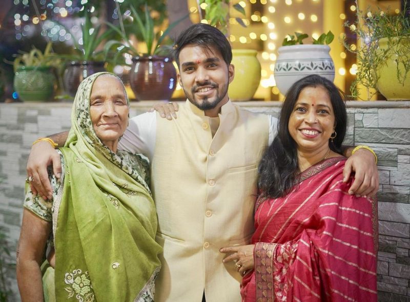 Ujjawal Chaurasia with his mother abnd grandmother