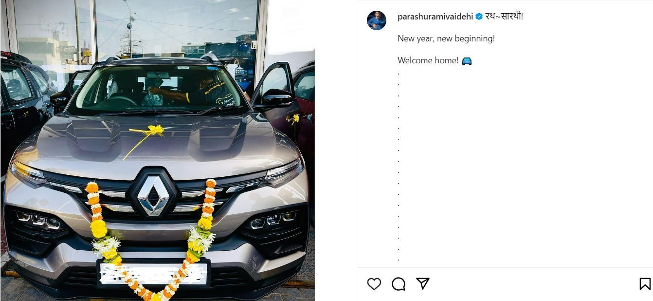 Vaidehi Parashurami's Instagram post about buying a Renault Kiger
