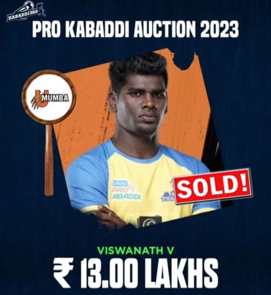 Visvanth V selected by the team 'U Mumba' for season 10 of the Pro Kabaddi League (2023)