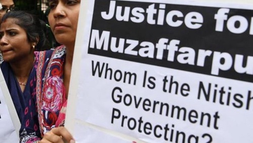 A picture from one of the protests in the support of Muzaffarpur shelter home rape victims