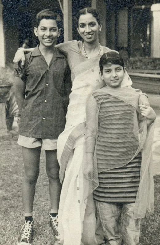 An old picture of Mrinalini Sarabhai with her children, Kartikeya Sarabhai and Mallika Sarabhai