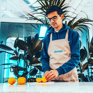 Anish Giri while cooking food at home