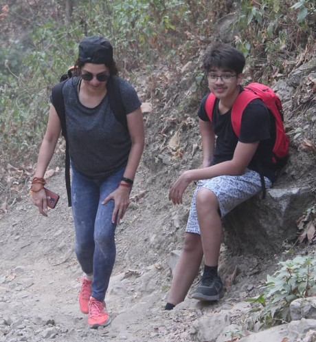 Inseeya Khambati while trekking with her son