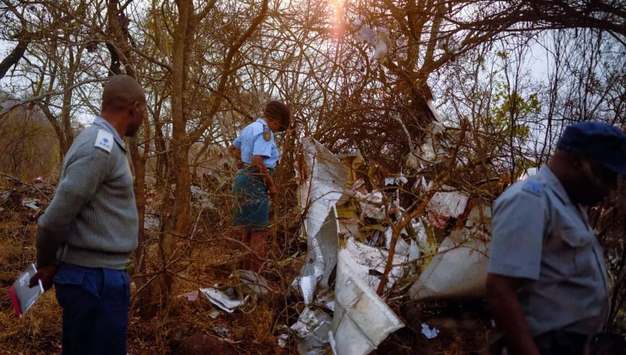 Police inspecting the site of Harpal Randhawa's plane crash