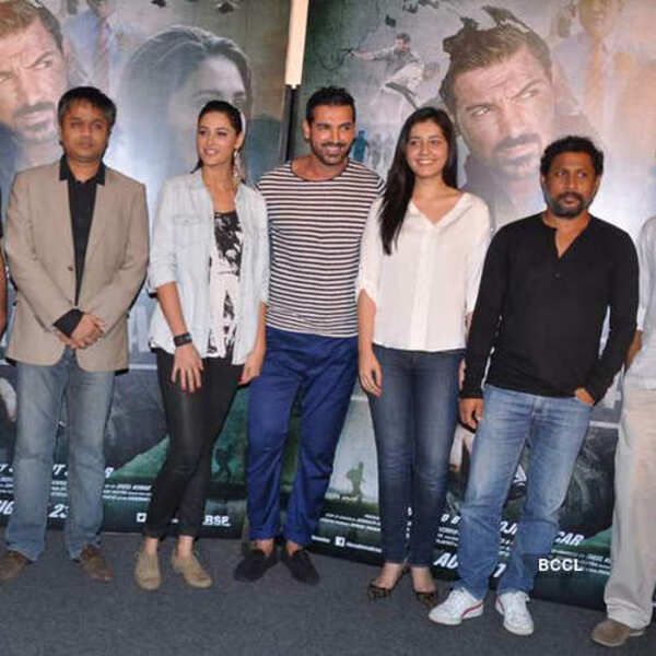 Shoojit Sircar (extreme right) during the promotions of his Hindi film titled 'Madras Cafe' (2013)